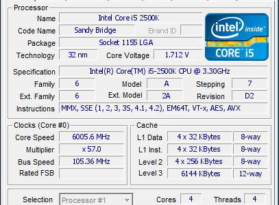 Core i5 2500K llega a los 6 GHz