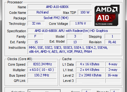 APU A10-6800K es puesto a 8,2 GHz de frecuencia