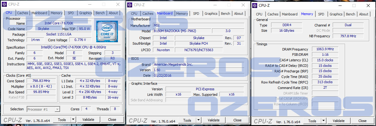 MSI B150M Bazooka CPU-z