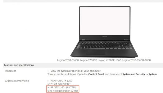 Lenovo confirma la existencia de una GTX 1160 para notebooks
