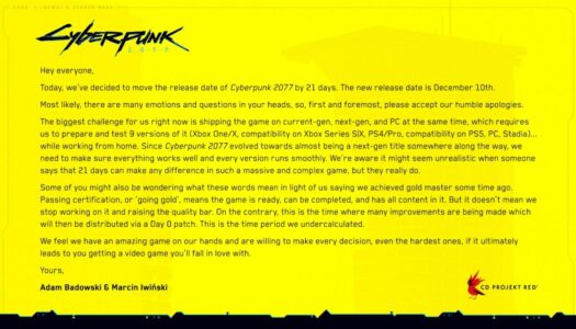 CD Projekt Red retrasa Cyberpunk 2077 hasta el 10 de diciembre (de 2020)