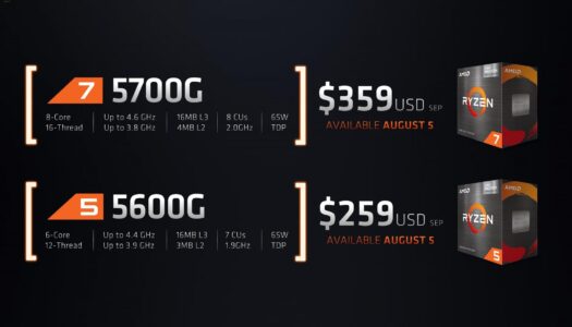 Los nuevos Ryzen 7 5700G y Ryzen 5 5600G estarán disponibles a partir del 5 de agosto
